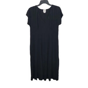 Garnet Hill Women's Black Stretch Jersey Knit Casual Short Sleeve Midi‎ Dress L